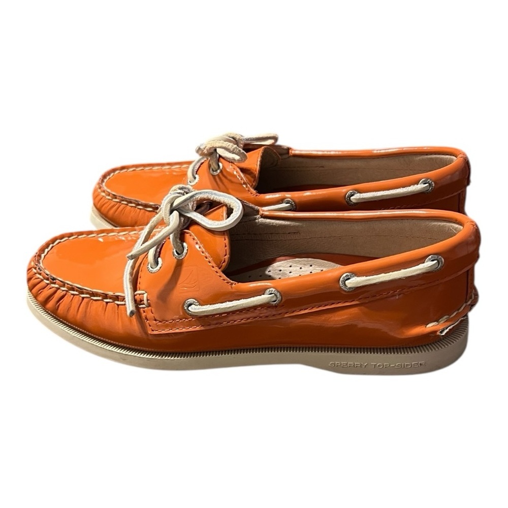 Sperry Patent Orange Leather Top-Sider Boat Shoes Lace-up Size 6M - Picture 4 of 9